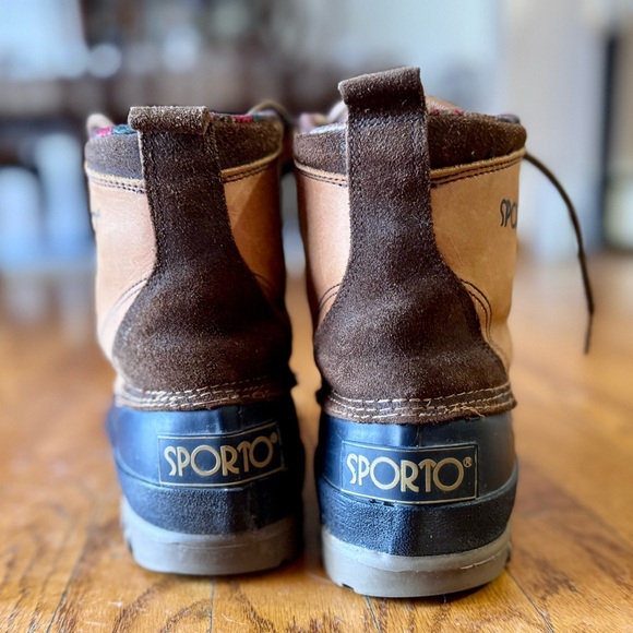 Sporto Duck Boots Womens 9 Insulated Rain Ankle Boots Navy Rubber & Tan Leather - Picture 7 of 11